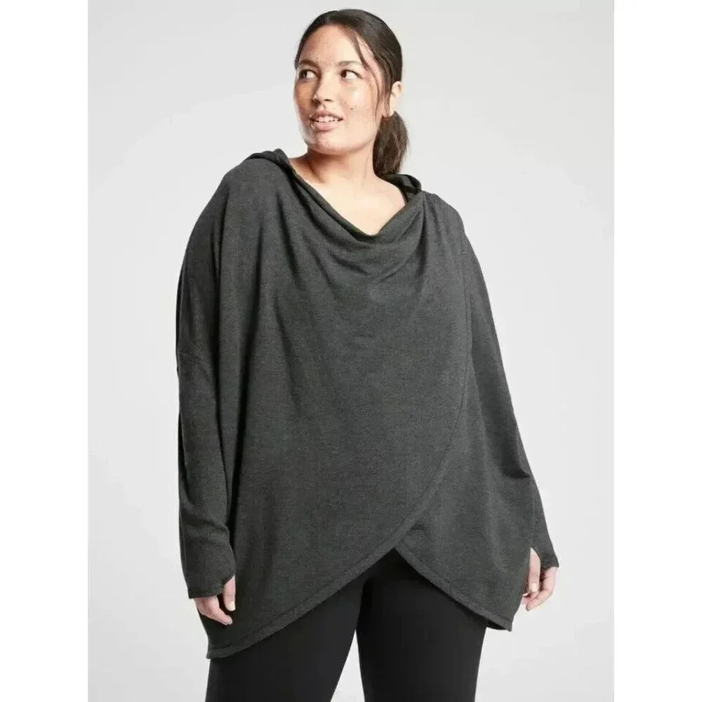 ATHLETA WOMEN'S CHARCOAL GRAY PURANA WRAP HOODIE SWEATSHIRT SWEATER Sz 1X